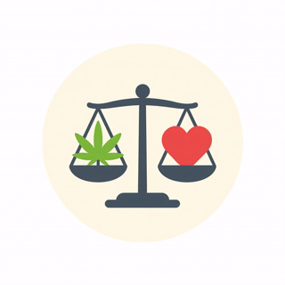 Animated balance scale with green cannabis leaf and red strawberry comparing natural ingredients