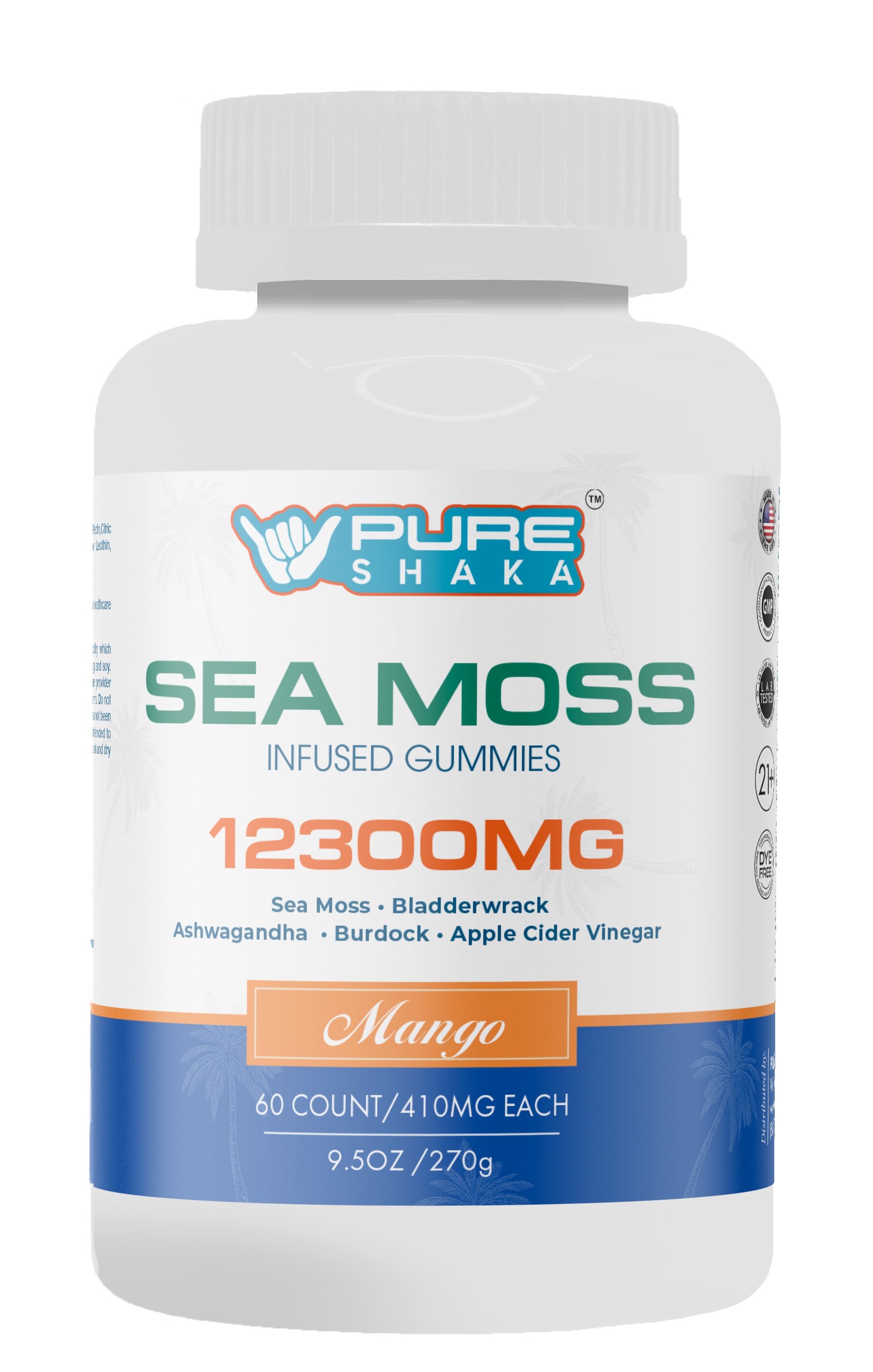 Mango-flavored sea moss gummies bottle