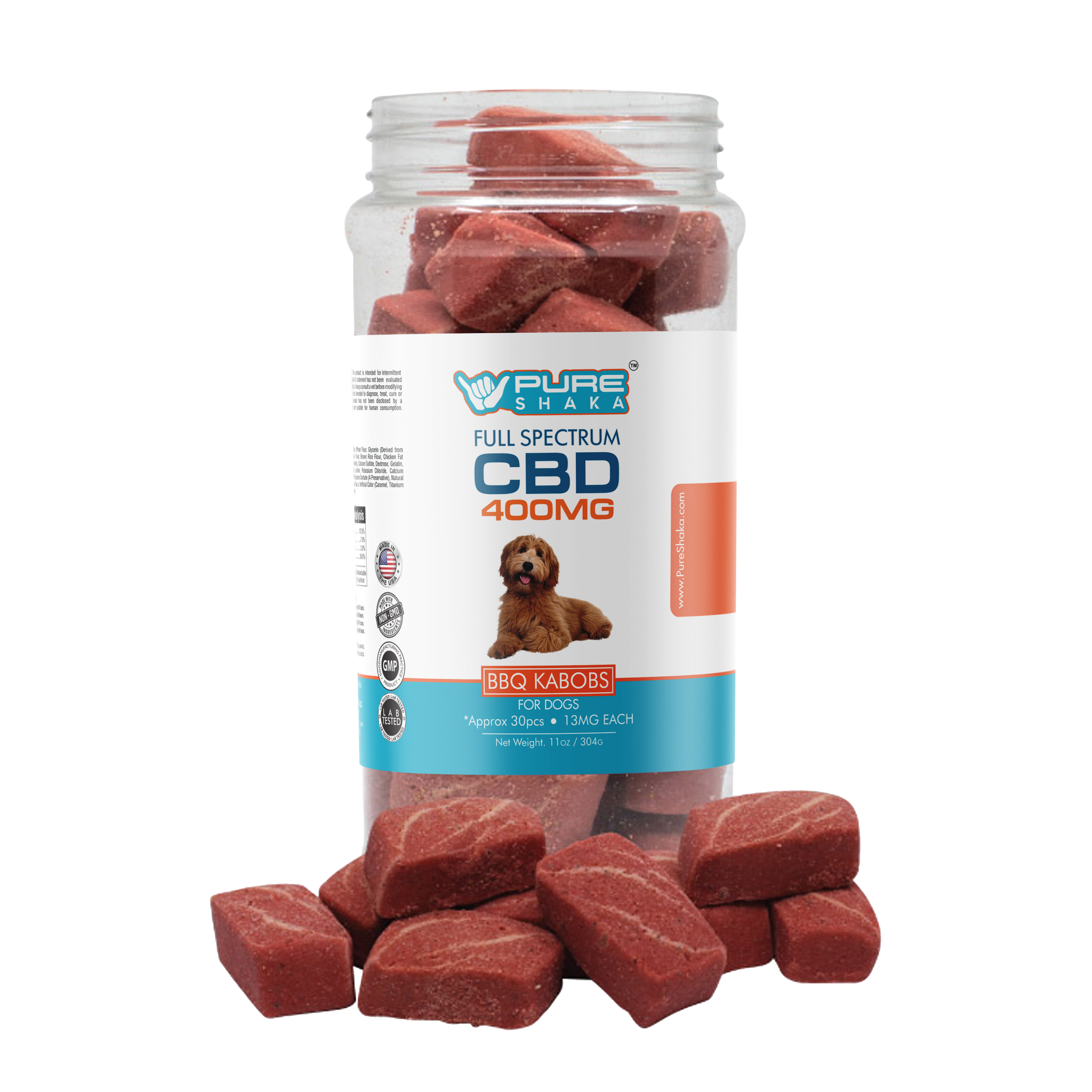 Pure Shaka BBQ Kabobs CBD dog treats - 400mg full spectrum pet jerky treats jar