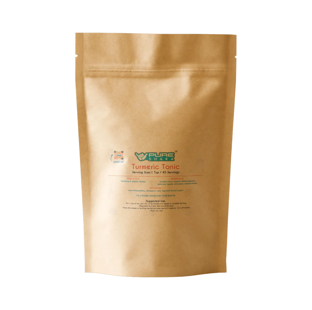 Turmeric Tonic herbal tea bag - Pure Shaka wellness product packaging